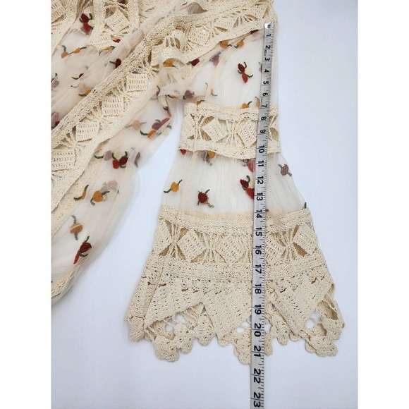 John Mark Anthropologie Boho Long Embroidered Sheer Kimono Duster Size M - Picture 11 of 13
